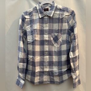 Untuckit Volnay Long Sleeve Button Down Shirt Blue/White Plaid